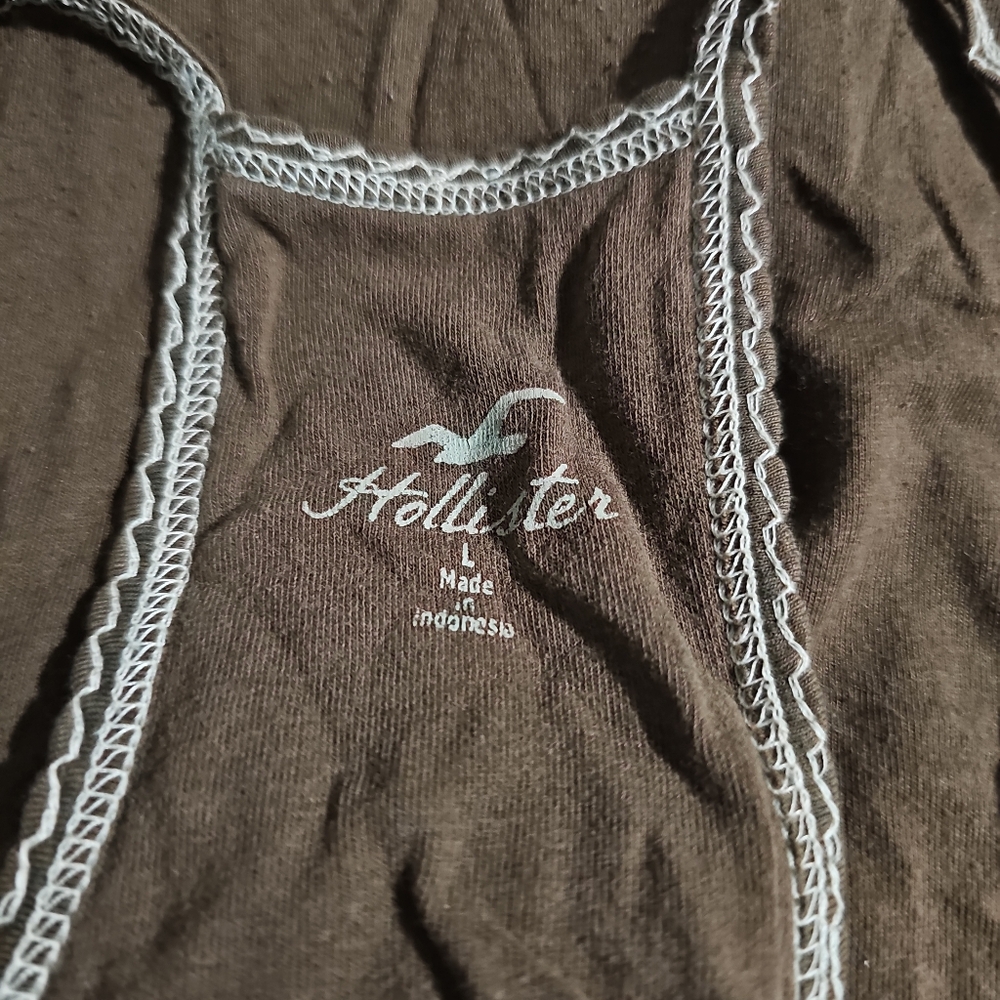 🤎 Hollister Brown Racerback Lace Trim Tank Top Size L - Picture 2 of 6